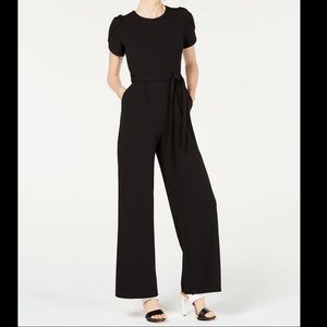 NWT Calvin Klein Belted Puff Sleeve Jumpsuit Black